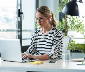 woman working from home on computer