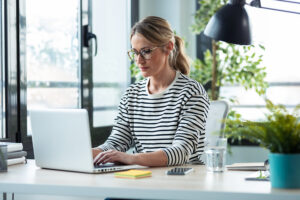 woman working from home on computer