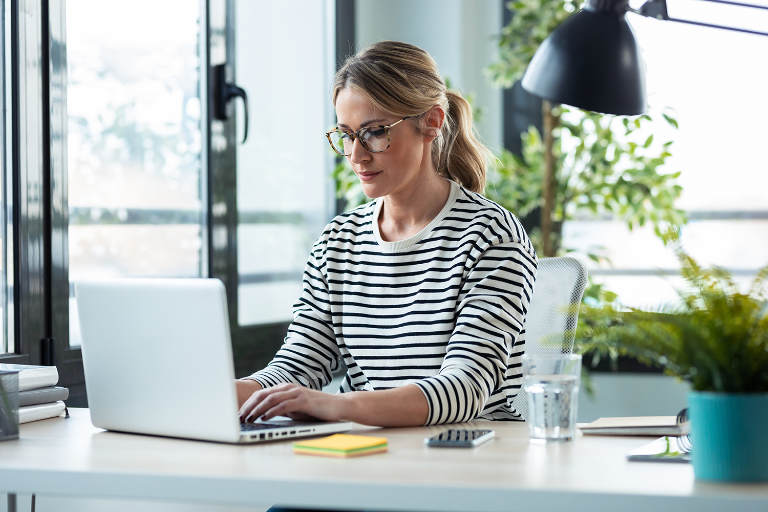 woman working from home on computer